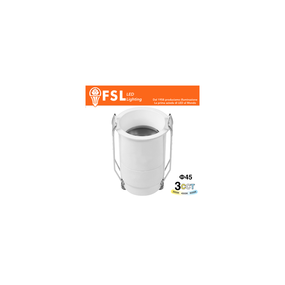 FSL ALTAIR Micro Punto luce LED da incasso 5W 3CCT IP20, 425lm, CRI≥90, Foro Φ40mm