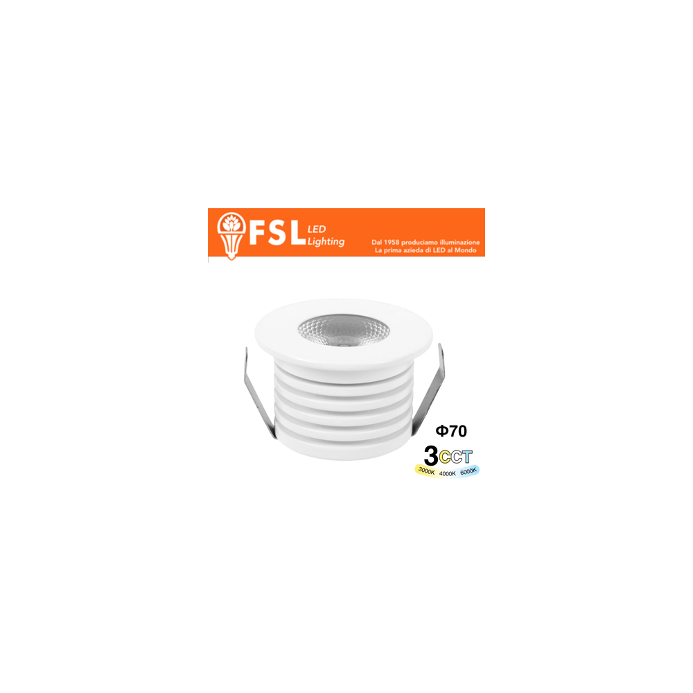 FSL VEGA Punto luce LED da incasso 7W 3CCT IP20, 595lm, CRI≥90, Foro Φ60mm