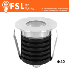 FSL POLARIS Punto luce LED da incasso impermeabile 3W 4000K IP65, 240lm, CRI≥90, Foro Φ35mm, DC24V Calpestabile
