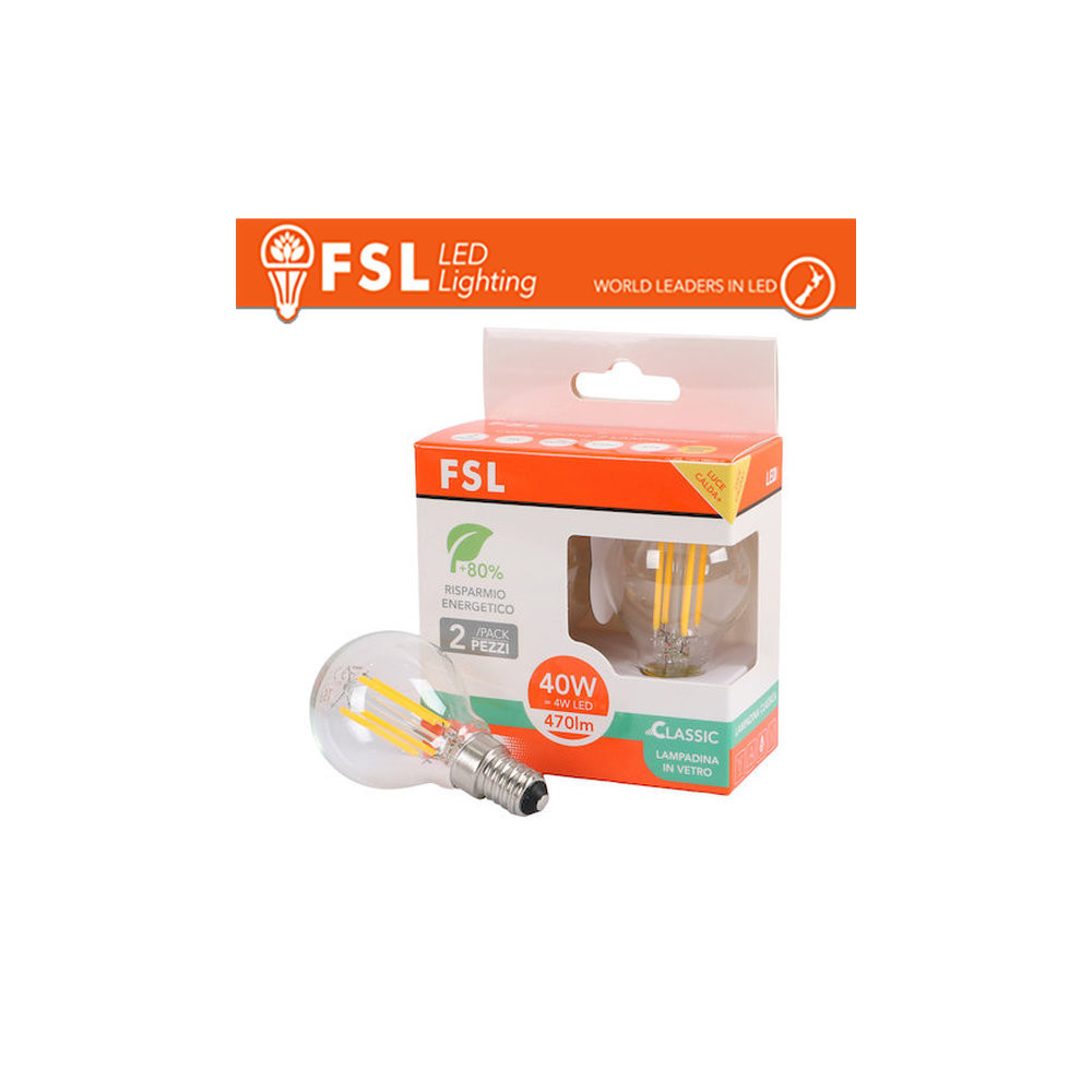 Lampada Filamento MiniSfera G45 4W 3000K E14 - Confezione 2PACK