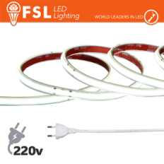 Striscia LED COB 5metri - IP65 6500K 220V 15W/m 1350lm/m +KIT tappo, colla, clip