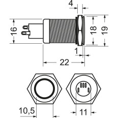 Pulsante luminoso antivandalo con autoritorno, 12V, da incasso, IP40, LED Rosso