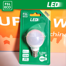 FSL Lampadina Mini‑Sfera G45 Blister 5,5W 4000K E14, 450lm, angolo 180°, nuova classe ERP F, confezione blister vendita