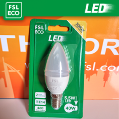 FSL Lampadina Oliva C37 Blister 5,5W 3000K E14, 460lm, angolo 180°, nuova classe ERP G, confezione blister vendita