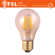 FSL Lampadina LED filamento vintage ambrata A60 6W 2200K E27, 650lm, angolo 300°, nuova classe ERP F