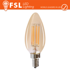FSL Lampadina Oliva filamento vintage ambrata C35 4W 2200K E14, 360lm, angolo 300°, nuova classe ERP F