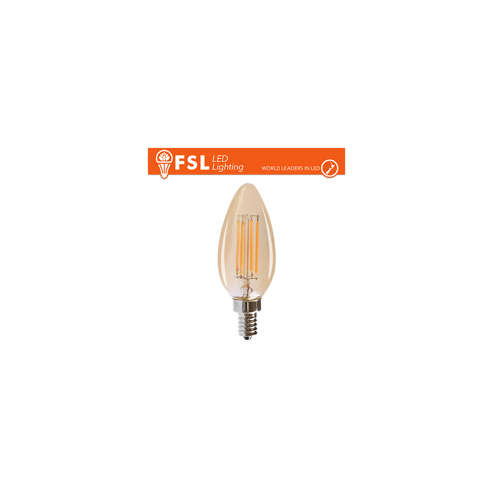 FSL Lampadina Oliva filamento vintage ambrata C35 4W 2200K E14, 360lm, angolo 300°, nuova classe ERP F
