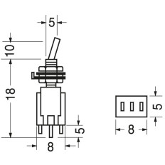 Deviatore Subminiatura 1 scambio 2 posizioni standard, 1A 250Vac
