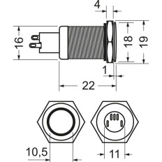 Interruttore luminoso antivandalo, 12V, da incasso, IP40, LED ROSSO