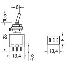 Deviatore Subminiatura 1 scambio 3 posizioni standard, 3A 250Vac