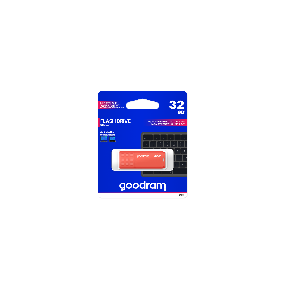 GoodRAM Pendrive 32GB UME3 orange USB 3.0 - retail blister - UME3-0320O0R11