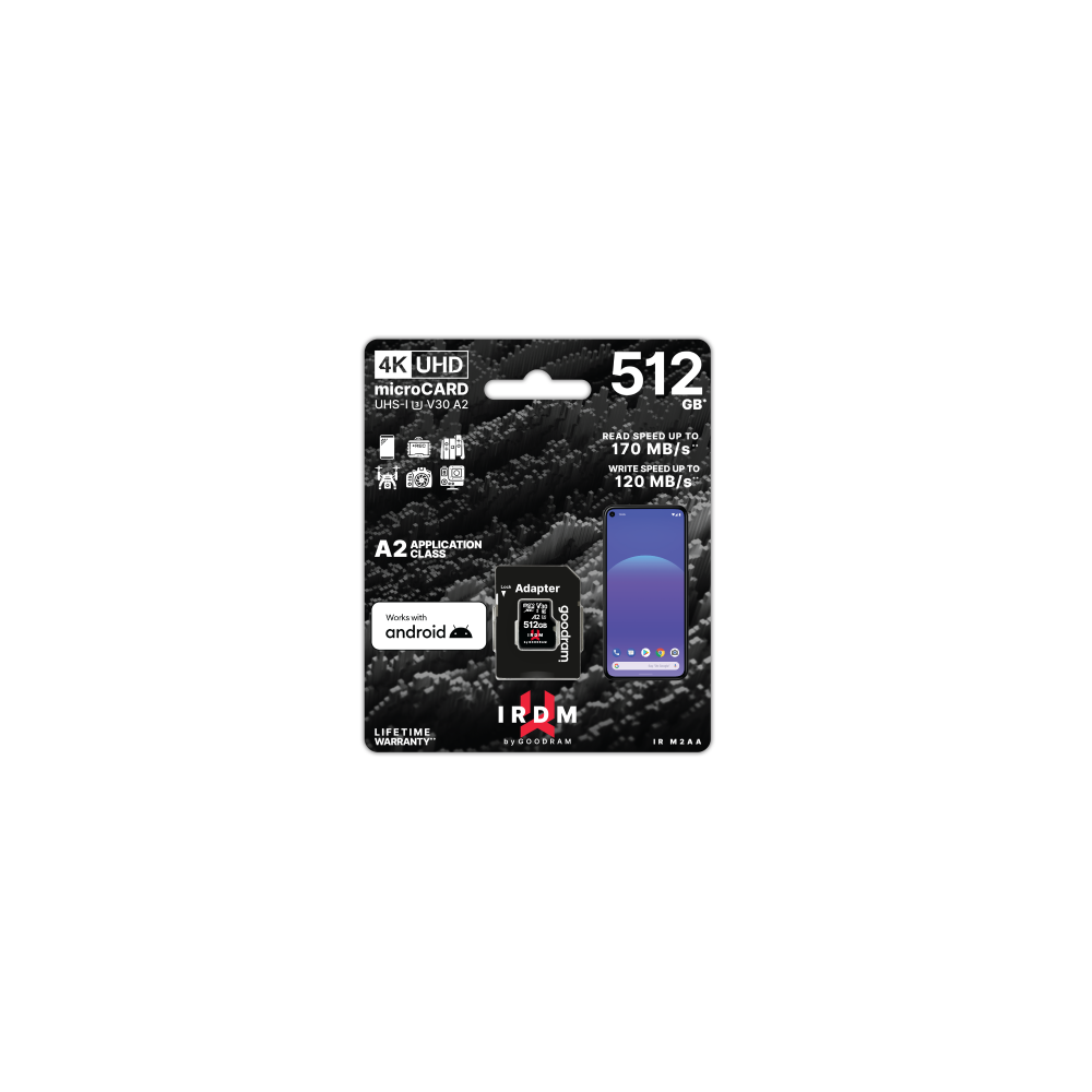 GoodRAM microSD IRDM 512GB UHS I U3 A2 + adapter - IR-M2AA-5120R12