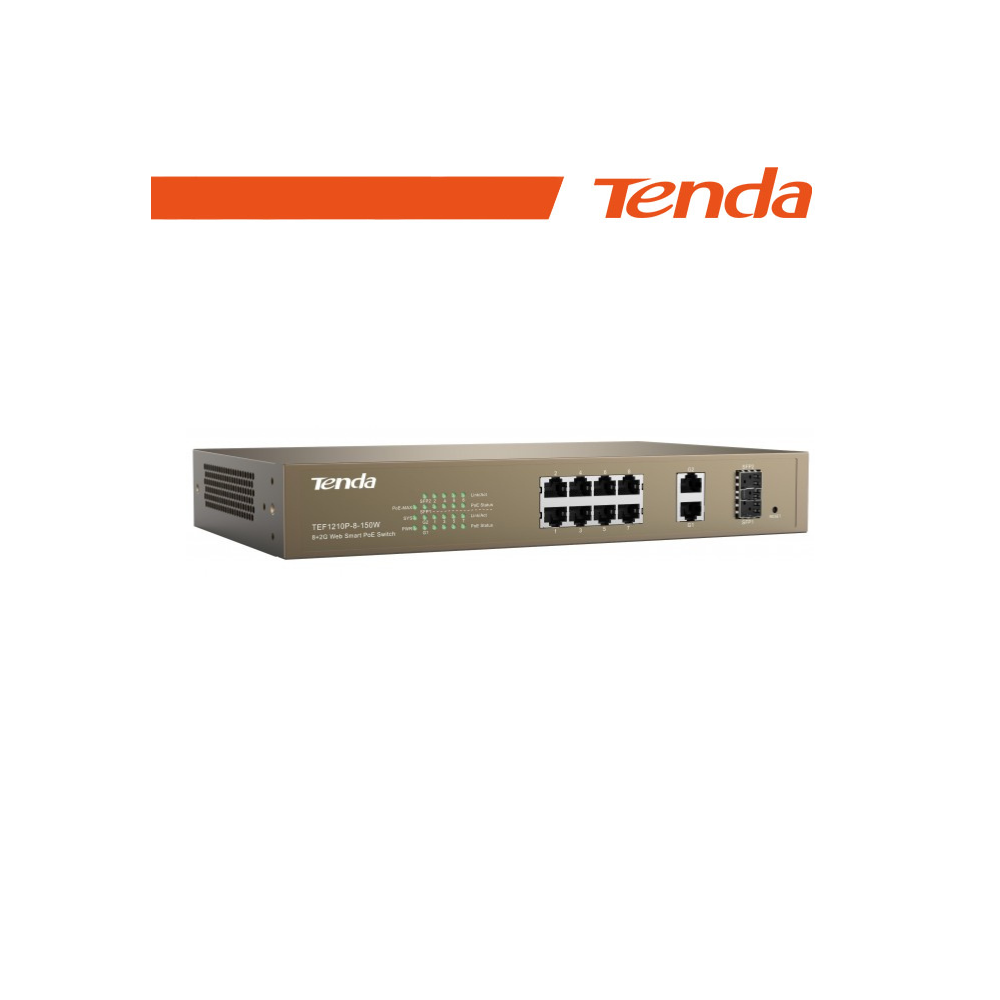 Tenda Switch PoE Desktop Smart 8 Porte 10/100Mb+2Gb+2SFP - EOL | TEF1210P-8-150W