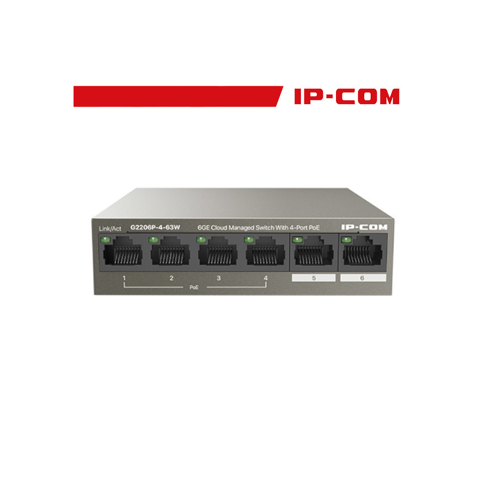IP-COM Switch Gigab PoE cloud managed L2-6 port(4GE PoE+2GE)ProFi | G2206P-4-63W