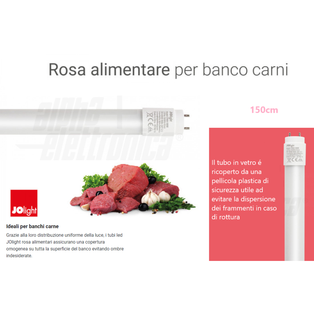 Tubo Led T8 - 24W - 150cm - 230Vac - Rosa per banco carni