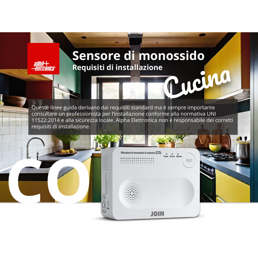 Rilevatore di monossido di carbonio per ambienti residenziali, B&B, alimentazione a batteria.