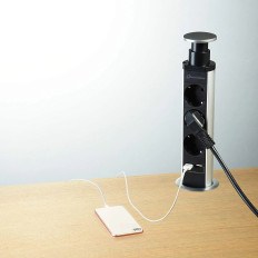 Multipresa Tower da Scrivania a incasso 3 Posti + 2 USB 2.1A, Diametro Standard 60mm