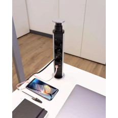 Multipresa Tower da Scrivania a incasso 3 Posti + 2 USB 2.1A, Diametro Standard 60mm