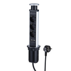 Multipresa Tower da Scrivania a incasso 3 Posti + 2 USB 2.1A, Diametro Standard 60mm
