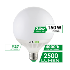 Lampada LED GLOBO 125 E27 24W 3000K-4000K-6500K 2500/2800lumen