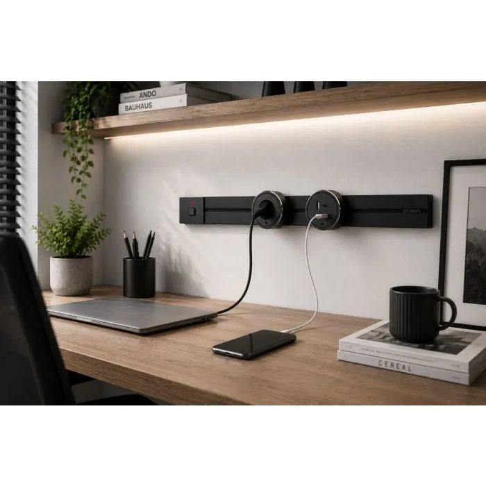 ETTROIT ETB4003 binario elettrificato nero 500 mm installato a parete con prese modulari
